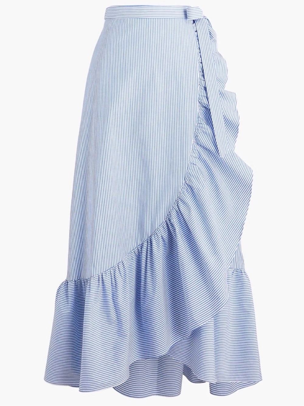 J. Crew Factory Blue & White Striped Ruffle Midi Wrap Skirt